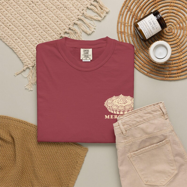 Cream Pie Merchant Tee | Minimalist Pocket Print Shirt | Funny Dessert Comfort Colors Tee | Gift for Him image 8