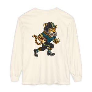 Jaguars Football Long Sleeve Tee, Teal and Gold Jaguar Mascot Shirt, Football Fan Gift, Comfort Colors Game Day Shirt image 2