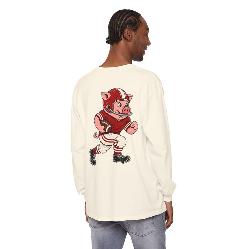 Hogs Football Long Sleeve Tee, Red and White Hog Mascot Shirt, Football Fan Gift, Comfort Colors Game Day Shirt image 4