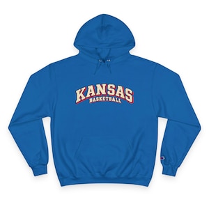 Kansas Basketball Hoodie, Champion Hooded Sweatshirt, Vintage Arch Kansas Hoodie, Royal Blue or Grey, Game Day Sweatshirt, Kansas Fan Gift image 2