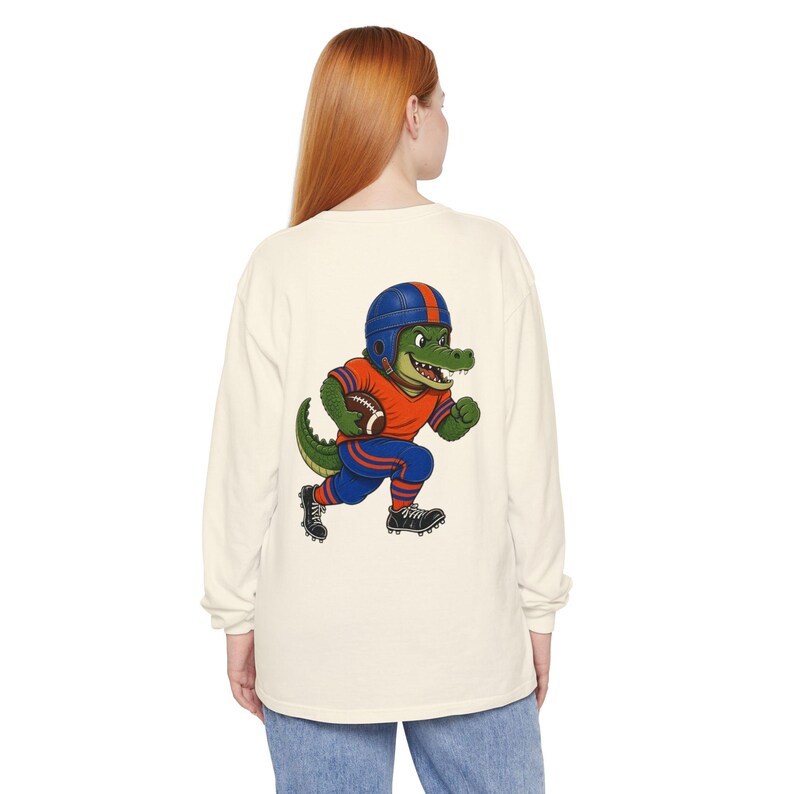 Gators Football Long Sleeve Tee, Orange and Blue Gator Mascot Shirt, Football Fan Gift, Comfort Colors Game Day Shirt image 6