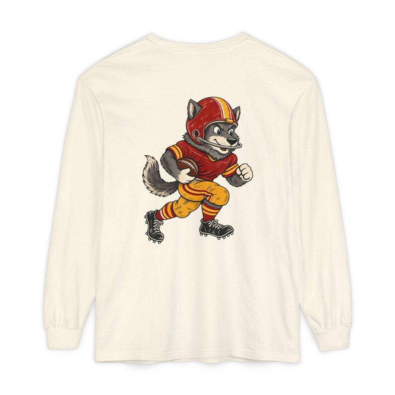 Kansas City Football Long Sleeve Tee, Retro Wolf Mascot Shirt, Old School Wolf Shirt image 2