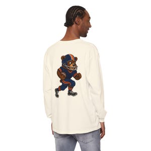 Bears Football Long Sleeve Tee, Retro Mascot Shirt, Comfort Colors Game Day Tee, Navy and Orange Bear Running Back, Football Fan Gift image 4