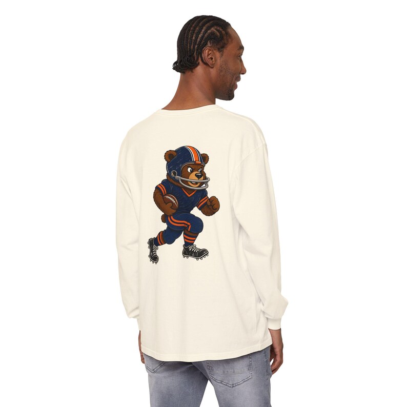 Bears Football Long Sleeve Tee, Retro Mascot Shirt, Comfort Colors Game Day Tee, Navy and Orange Bear Running Back, Football Fan Gift image 4