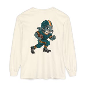 Dolphins Football Long Sleeve Tee, Retro Mascot Shirt, Comfort Colors Game Day Tee, Aqua and Orange Dolphin Running Back, Football Fan Gift bild 2