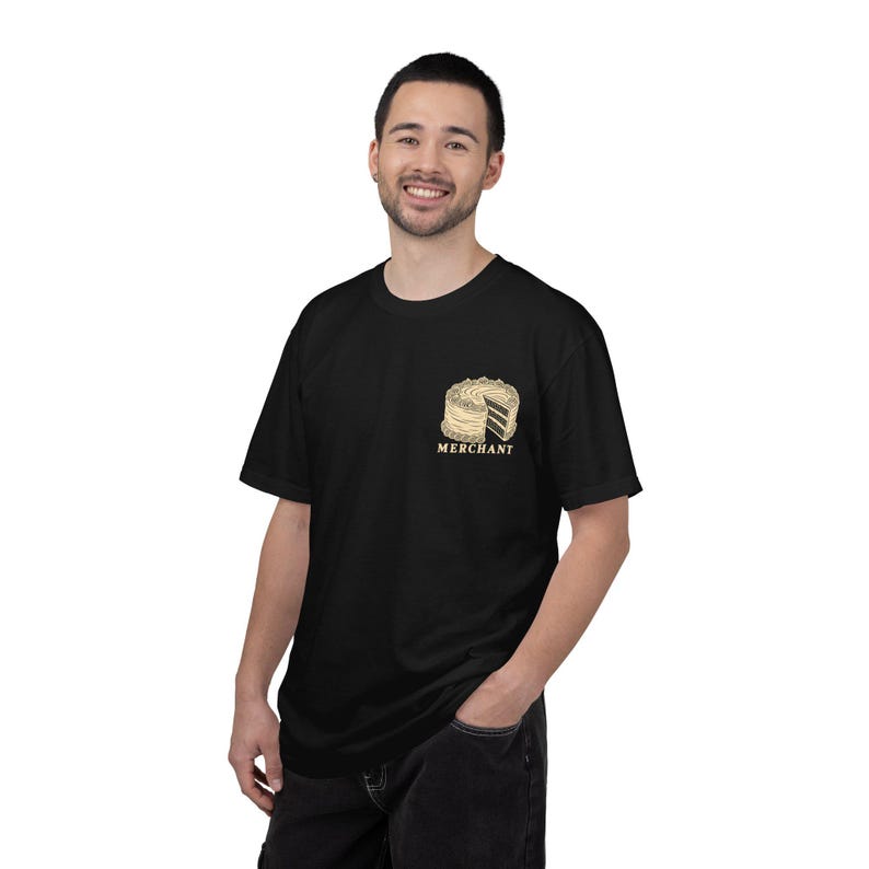 Cake Merchant Tee | Minimalist Pocket Print Shirt | Funny Dessert Comfort Colors Tee | Gift for Him image 4