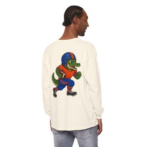 Gators Football Long Sleeve Tee, Orange and Blue Gator Mascot Shirt, Football Fan Gift, Comfort Colors Game Day Shirt image 4