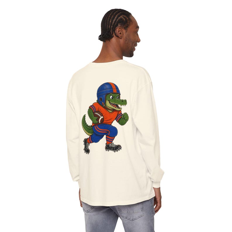 Gators Football Long Sleeve Tee, Orange and Blue Gator Mascot Shirt, Football Fan Gift, Comfort Colors Game Day Shirt image 4
