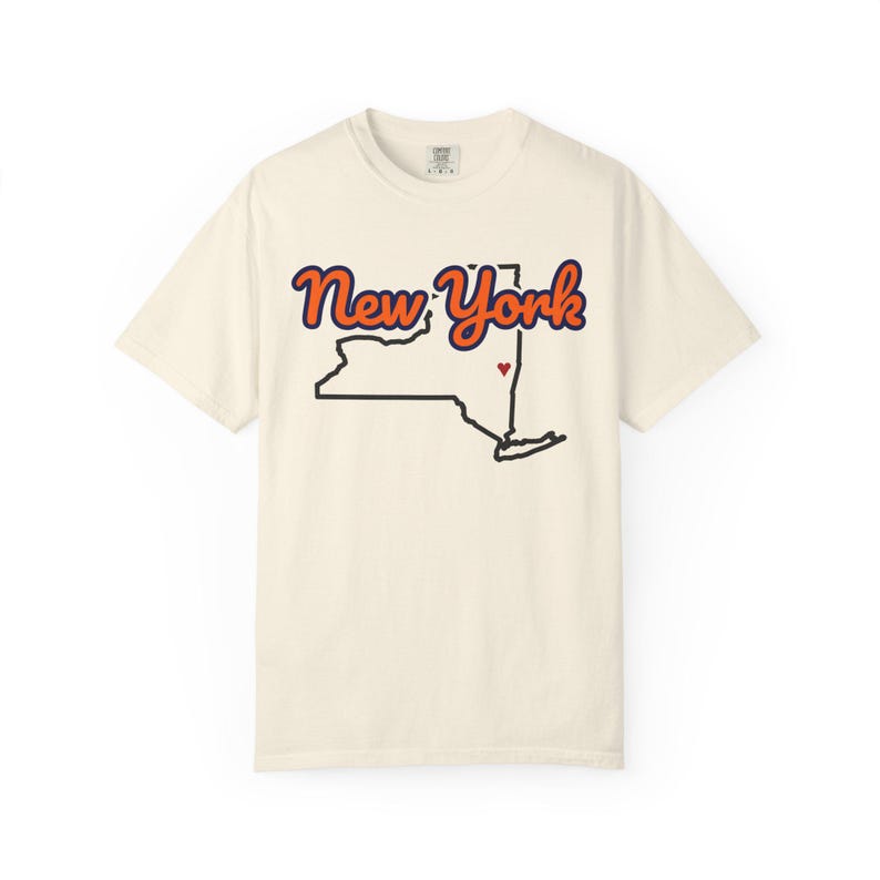 New York T-Shirt mit Staatsschriftzug | Vintage Comfort Colors Shirt | Herz auf Albany | Geschenk für New York Bild 1