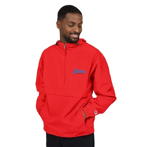 Kansas Basketball Embroidered Anorak Jacket, Red Champion Packable Pullover, Kansas Script Windbreaker, Game Day Jacket, Kansas Fan Gift image 2