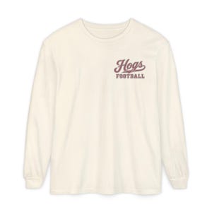 Hogs Football Long Sleeve Tee, Red and White Hog Mascot Shirt, Football Fan Gift, Comfort Colors Game Day Shirt