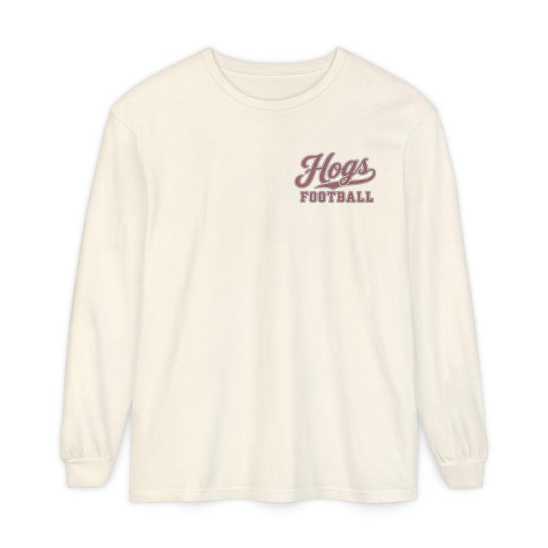 Hogs Football Long Sleeve Tee, Red and White Hog Mascot Shirt, Football Fan Gift, Comfort Colors Game Day Shirt image 1
