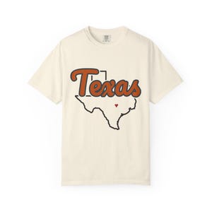 Texas Script State Tee | Vintage Comfort Colors Shirt | Heart on Austin | Texas Gift