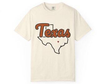Texas Script State Tee | Vintage Comfort Colors Shirt | Heart on Austin | Texas Gift