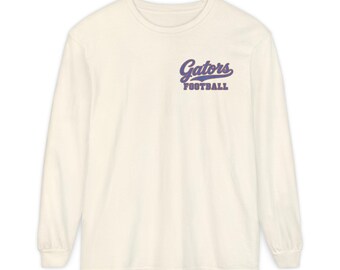 Gators Football Long Sleeve Tee, Orange and Blue Gator Mascot Shirt, Football Fan Gift, Comfort Colors Game Day Shirt