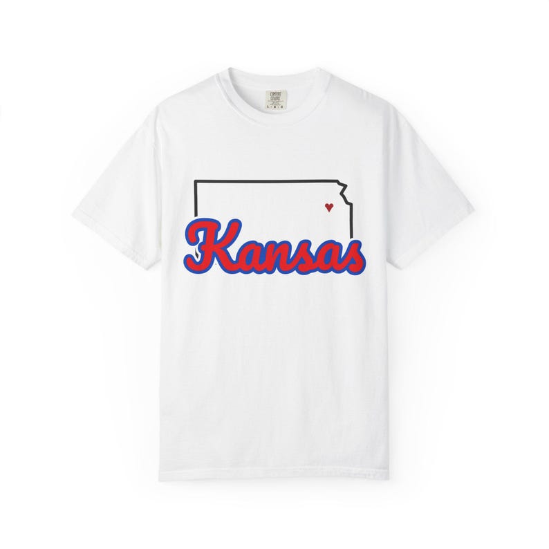Kansas Script State Tee | Vintage Comfort Colors Shirt | Heart on Topeka | Kansas Gift image 1