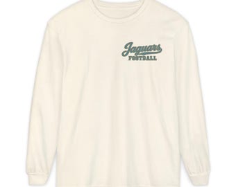 Jaguars Football Long Sleeve Tee, Teal and Gold Jaguar Mascot Shirt, Football Fan Gift, Comfort Colors Game Day Shirt
