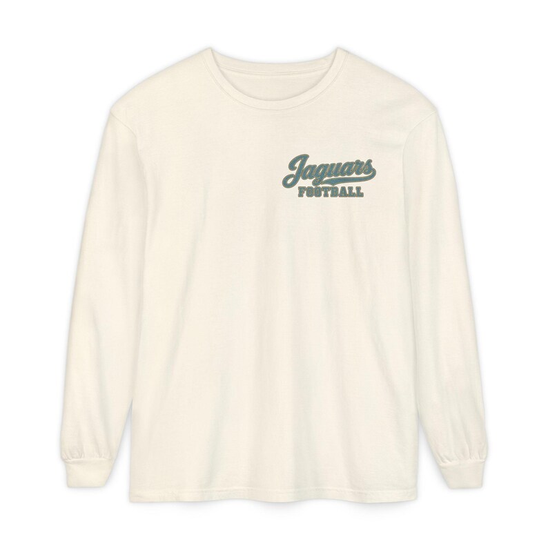 Jaguars Football Long Sleeve Tee, Teal and Gold Jaguar Mascot Shirt, Football Fan Gift, Comfort Colors Game Day Shirt image 1