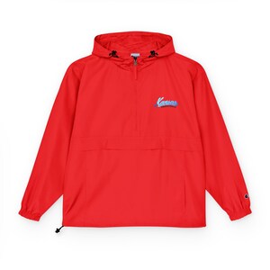Kansas Basketball Embroidered Anorak Jacket, Red Champion Packable Pullover, Kansas Script Windbreaker, Game Day Jacket, Kansas Fan Gift
