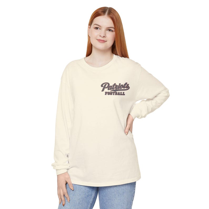 Patriots Football Long Sleeve Tee, Navy and Red Patriot Mascot Shirt, Football Fan Gift, Comfort Colors Game Day Shirt image 5