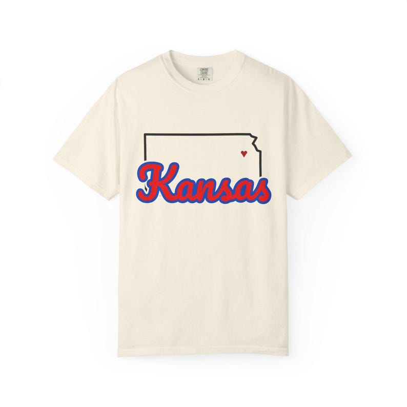 Kansas Script State Tee | Vintage Comfort Colors Shirt | Heart on Topeka | Kansas Gift image 2