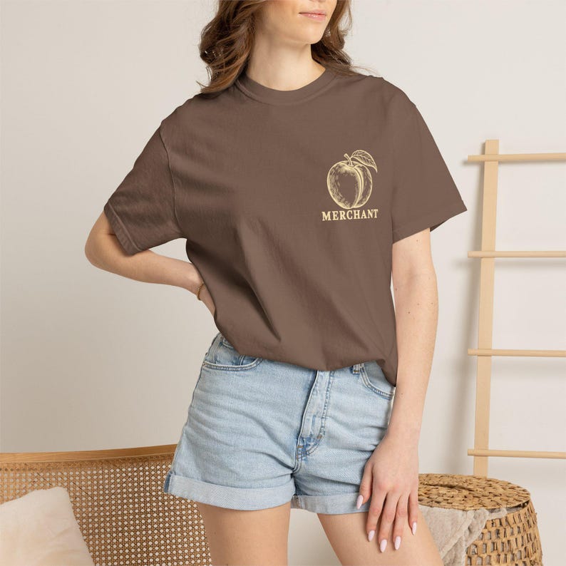 Peach Merchant Tee | Minimalist Pocket Print Shirt | Funny Fruit Comfort Colors Tee | Gift for Him image 9