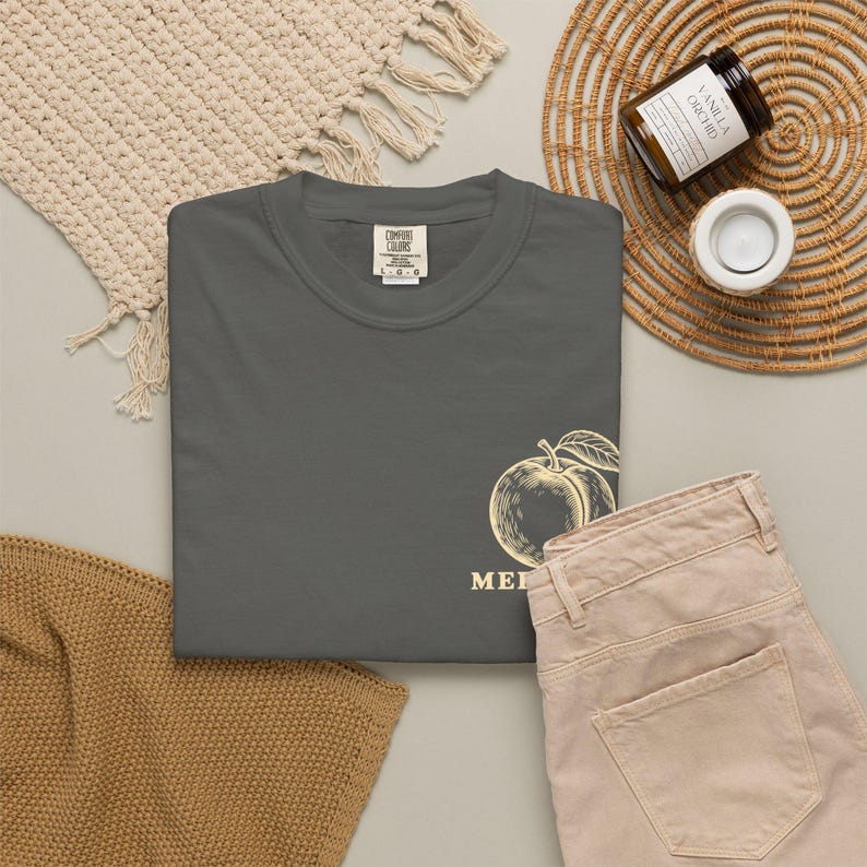 Peach Merchant Tee | Minimalist Pocket Print Shirt | Funny Fruit Comfort Colors Tee | Gift for Him image 8