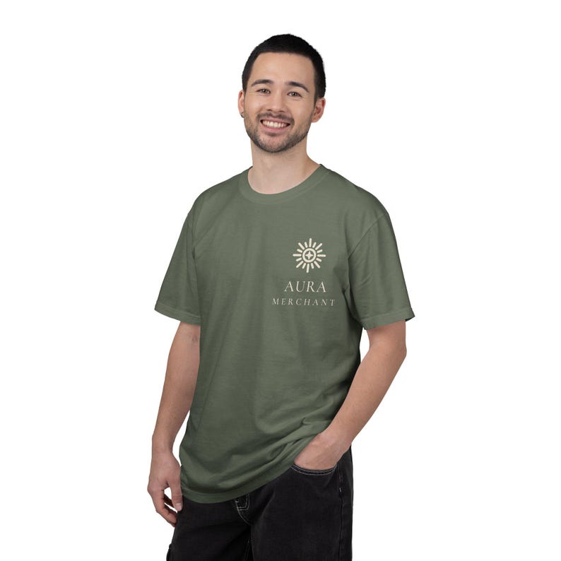 Aura Merchant Tee | Minimalist Pocket Print Shirt | Funny Gen Z Slang Comfort Colors Tee | Gift for Him image 7