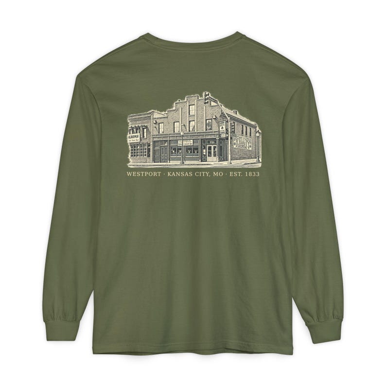 Camiseta de manga larga de Westport, Kansas City, código postal 64111, camiseta vintage de barrio de Kansas City, Comfort Colors, regalo de Kansas City imagen 6