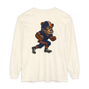 Bears Football Long Sleeve Tee, Retro Mascot Shirt, Comfort Colors Game Day Tee, Navy and Orange Bear Running Back, Football Fan Gift image 2
