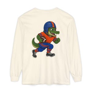 Gators Football Long Sleeve Tee, Orange and Blue Gator Mascot Shirt, Football Fan Gift, Comfort Colors Game Day Shirt image 2