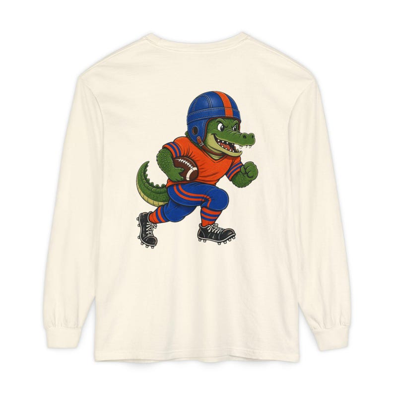 Gators Football Long Sleeve Tee, Orange and Blue Gator Mascot Shirt, Football Fan Gift, Comfort Colors Game Day Shirt image 2