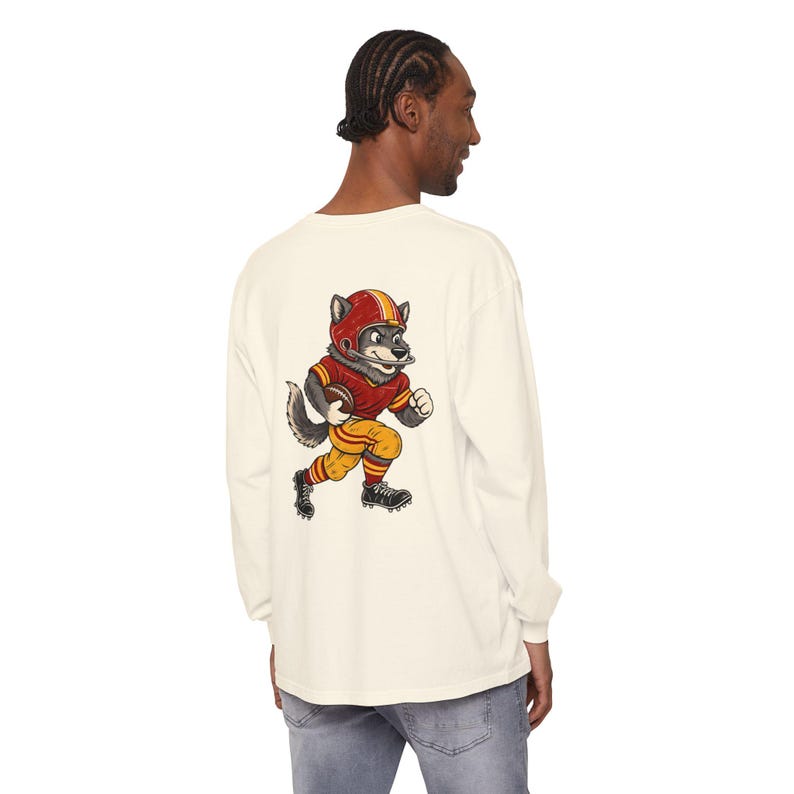 Kansas City Football Long Sleeve Tee, Retro Wolf Mascot Shirt, Old School Wolf Shirt image 4
