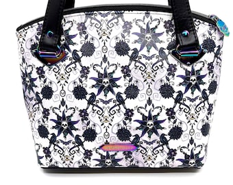 Pretty Goth Skull Flowers and Bees Handbag - Shoulder Bag Pocketbook Purse - Gift - Handsewn