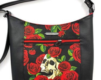 Floral Skull Halloween Horror Purse - Handbag - Small Crossbody - Shoulder Bag