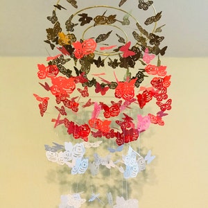 DIY coral // gold // white // butterfly mobile // butterfly chandelier // paper chandelier // rose mobile // rose chandelier // baby mobile