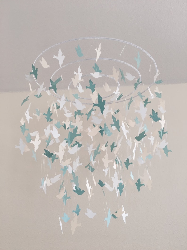 Bird Mobile Light Blue White Nursery Mobiles Nursery Etsy