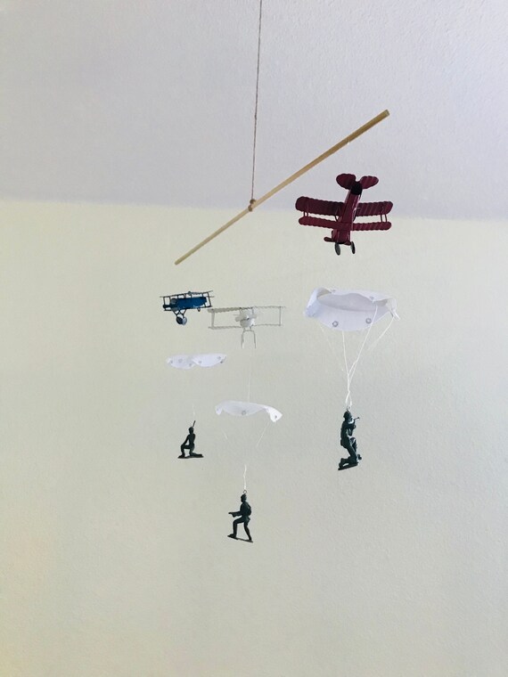 Airplane Ceiling Mobile With Parachuters Paratroopers Baby Etsy