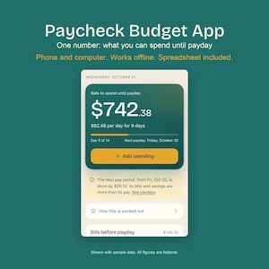 Paycheck Budget App for Phone and Computer, Debt Payoff Planner, Works Offline, Spreadsheet Included
