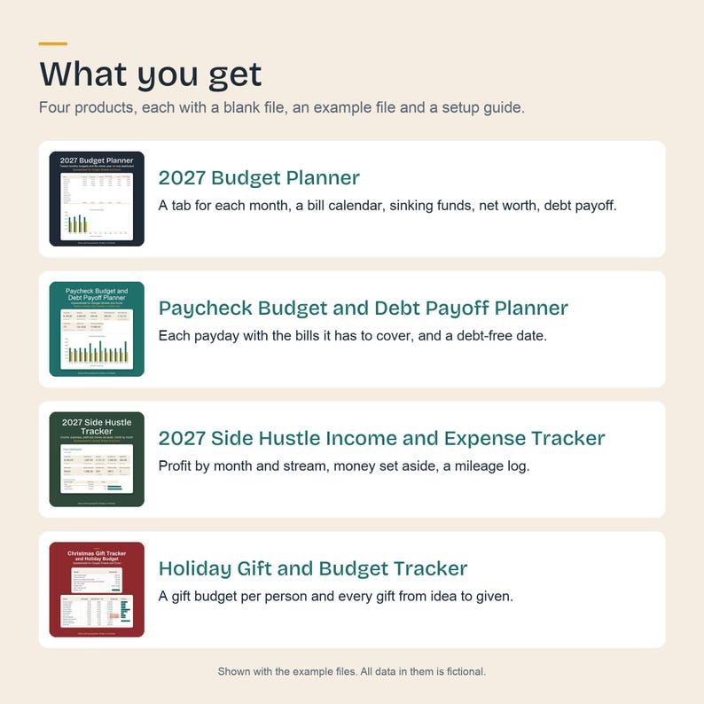 2027 Budget Spreadsheet Bundle, Annual Planner, Paycheck Plan, Side Hustle Income Tracker, Gift List image 2