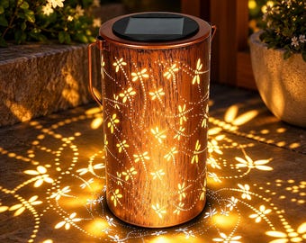 Solar Dragonfly Lantern, Outdoor Hanging Metal Garden Light, Waterproof Patio Decor