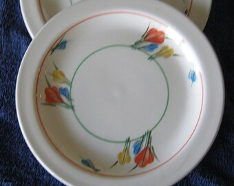 FOUR  Midwinter Stonehenge CROCUS dessert plates in pristine condition.  Plates were produced by this subsidiary of Wedgwood