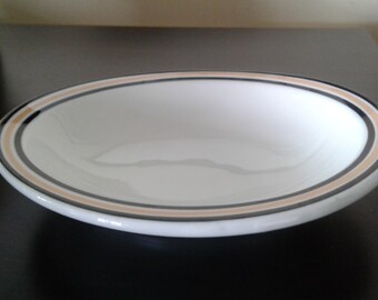 Shenango China Oval Restaurant China Bowl 7x5.75" x 1.5" height Black and Yellow Bands 1940s Pristine Vintage Condition