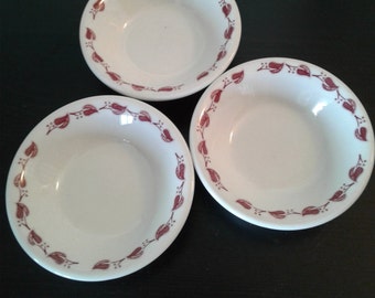 Three Homer Laughlin Restaurant China Restaurant Ware Condiment Sauce Bowls Red Leaves 4.24" x 1.25" EUC Windsor Leaf