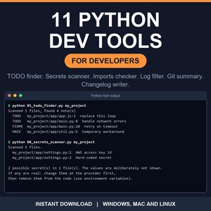 11 Python Developer Utilities, TODO Finder Project Scaffolder Secrets Scanner Git Summary Log Filter Line Counter Imports Checker