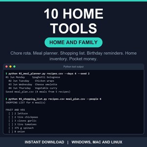10 Python-Tools für Haushalt und Familie: Aufgabenplan (PDF), Speiseplan, Einkaufsliste, Geburtstagserinnerungen, Inventarliste, Taschengeld-Tracker