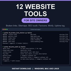 12 Python Website Tools, Broken Link Checker Sitemap Generator SEO Title Audit Favicon Maker Minifier Uptime Logger for Site Owners