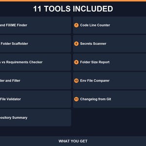 11 Python Developer Utilities, TODO Finder Project Scaffolder Secrets Scanner Git Summary Log Filter Line Counter Imports Checker image 2