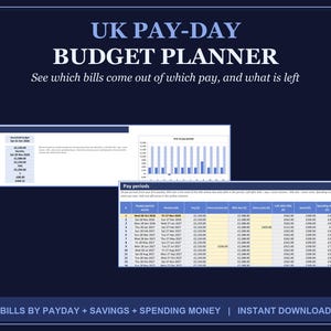 UK Pay Day Budget Planner Spreadsheet, Monthly Bills by Payday, Paycheck Budget Excel Template, Weekly Fortnightly Monthly Pay