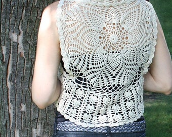 Natural Lace VEST / Crocheted Shrug / Elegant Handmade Bolero / OOAK Cotton Sleeveless Bolero / Crochet Bolero / Crochet Boho Chick Tank